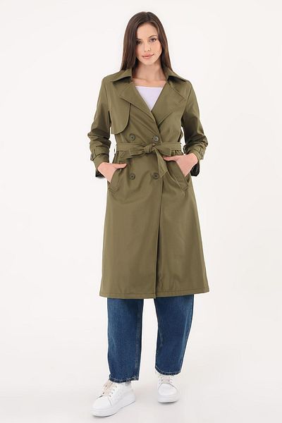 Hazel Women's Double Breasted Collar Khaki Trench Coat
