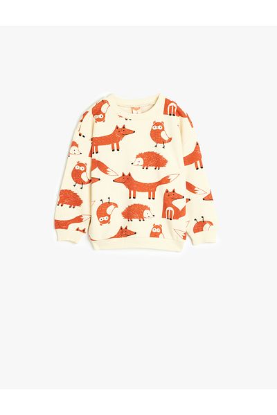 Koton Animal Print Long Sleeve Cotton Raised Sweatshirt