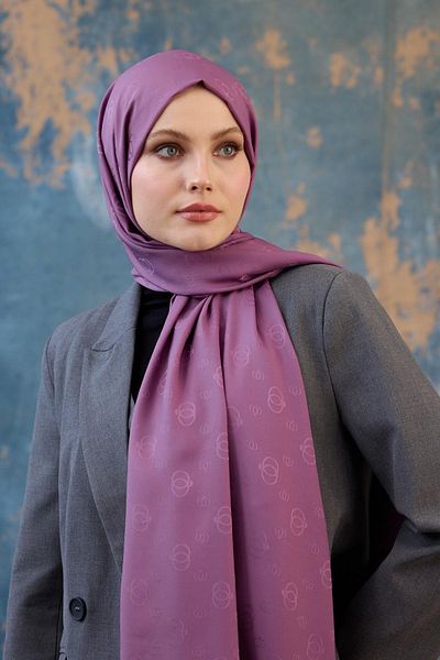 İpekhan Fall Winter Silky Jacquard Shawl Lilac 9018-19