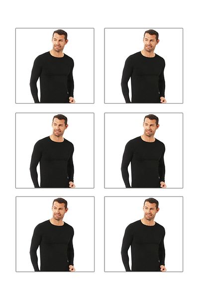 ÖZKAN underwear تي شيرت رجالي من Özkan 0266 مكون من 6 قطع من القطن الليكرا الممشط ورقبة دائرية وأكمام طويلة