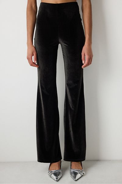 Penti Black High Waist Velvet Flare (Spanish Leg) Pants