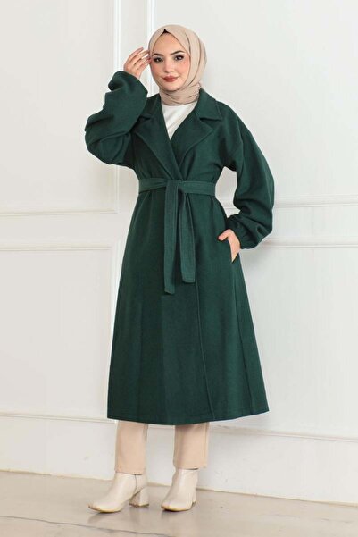 SGS Σμαραγδένιο πράσινο παλτό - διπλό πέτο με γιακά