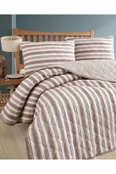 luxtex Double Quilted Striped Patterned Fiber Filled Multi-Purpose Bedspread