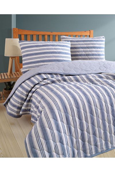 luxtex Double Quilted Striped Patterned Fiber Filled Multi-Purpose Bedspread