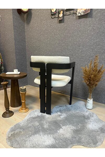 Meser Mobilya Arin Ahşap Siyah Buklem Kumaş Salon Mutfak Sandalyesi