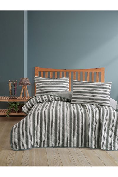 luxtex Double Quilted Striped Patterned Fiber Filled Multi-Purpose Bedspread