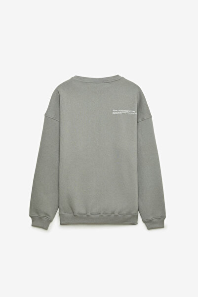 GRIMELANGE Rinor Men's Oversize Fit 3 Thread Raised Kangaroo Pocket Dark Gray Sweatshirt