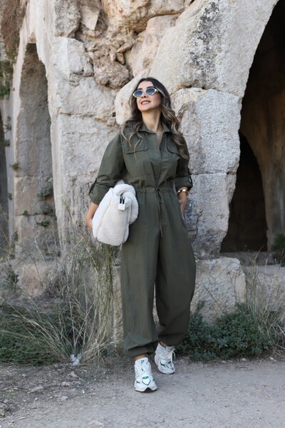 bytugcekaya Χακί φόρμα με κορδόνι στη μέση με ελαστικό πόδι