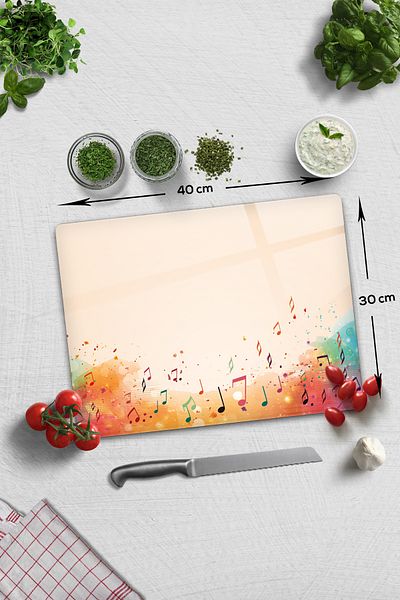Decorita Glass Cutting Board - Glass Cutting Board |   Colorful Sheet Music |   30cm X 40cm