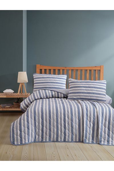luxtex Double Quilted Striped Patterned Fiber Filled Multi-Purpose Bedspread