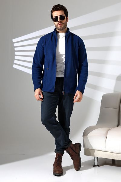 DİVİSTA Ανδρικό Saks Χρώμα φερμουάρ Stand Collar Fleece