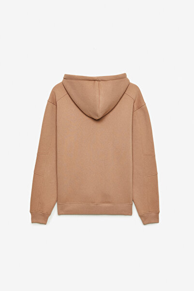 GRIMELANGE ERBLIN Erkek Kapüşonlu Baskılı Ovesize Fit 3 İplik Şardonlu Taba Sweatshirt