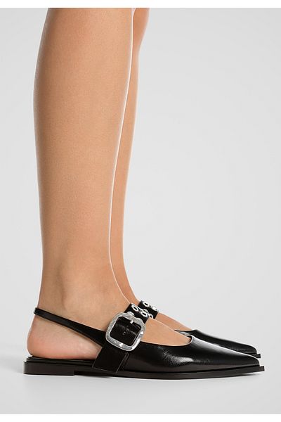 Stradivarius Women's Black Metal Buckle Detailed Loafers 19105570