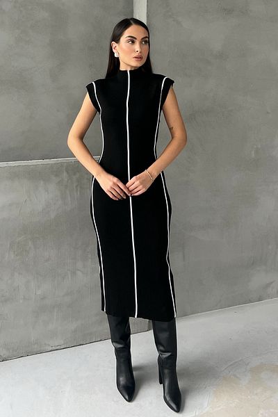 Seda Yalçın Atelier Black Stripe Half Fisherman Knitwear Pencil Dress