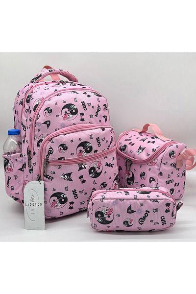 Bevitton Girl's Primary School Bag Character Printed Orthopedics Set of 3 Powder Primary School Bag