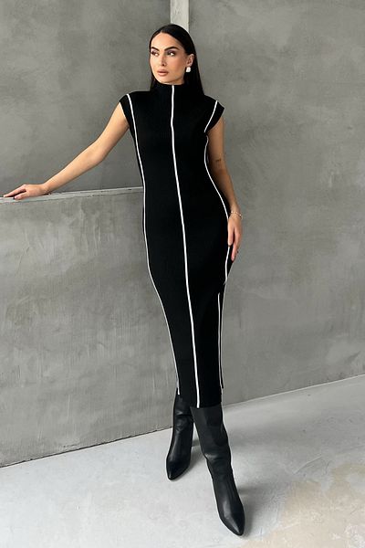 Seda Yalçın Atelier Black Stripe Half Fisherman Knitwear Pencil Dress