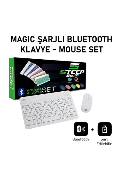 Steep Solid Magic Şarjlı Bluetooth Klavye - Mouse Set (Beyaz TR) STEEPKM1W