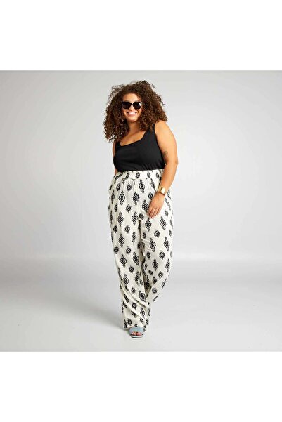KIABI Patterned wide-leg trousers WHITE