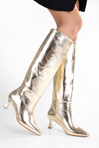 Shoeberry Dámské popraskané lakované kožené boty Miusa Gold na denní nošení