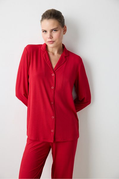 Penti New York Time Red Shirt Pants Pajama Set