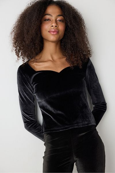 Penti Top din catifea cu decolteu inima neagra