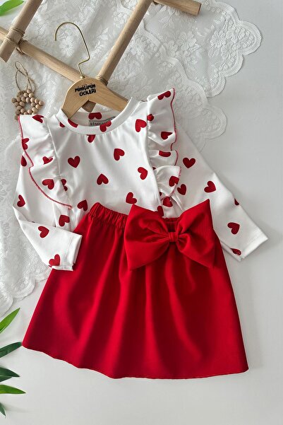 Minigimin Cicileri Costum cu fustă roșie pentru fetiță - imprimeu inimă și de...