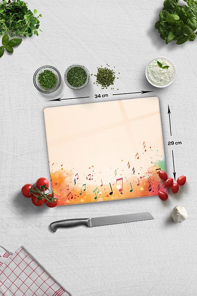 Decorita Glass Cutting Board - Glass Cutting Board |   Colorful Sheet Music |   29cm X 34cm
