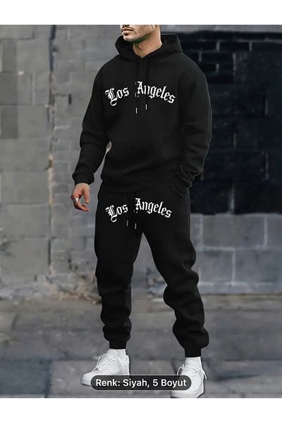 NEW TRENDY COLLECTİON Ανδρικό σετ φούτερ και φούτερ με κουκούλα με γεωμετρική στάμπα Los Angeles