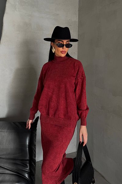 Ortaya Çık Set de tricotaje cu fustă spălată Bordeaux