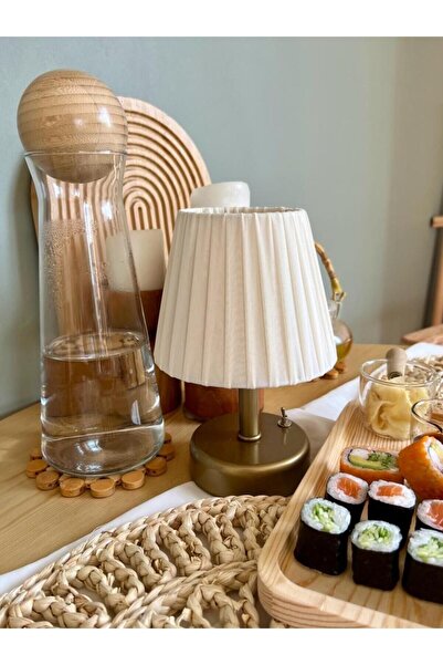 Maison Avf Osmanlı İpeği Pileli Kablosuz Masa Lambası -Alt Eskitme Gold Led I...