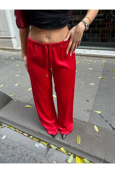 LB Laluna Butik Γυναικείο σατέν ελαστικό Flowy Palazzo παντελόνι
