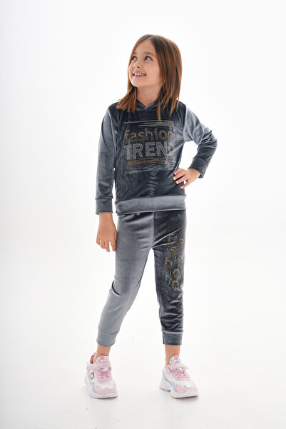 ROBA KIDS Κοριτσίστικο βελούδινο κεντημένο κοστούμι με κουκούλα - RB-755