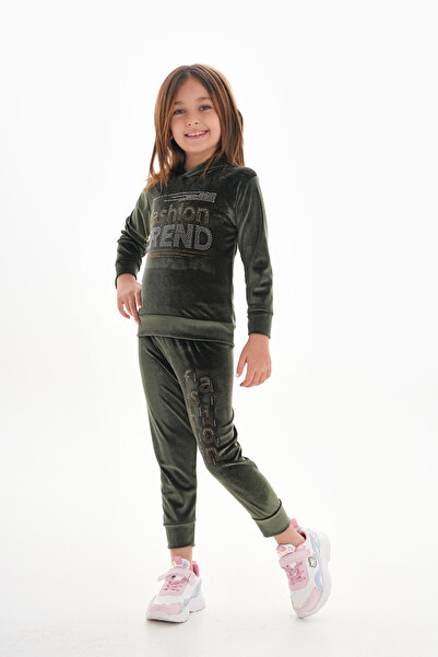 ROBA KIDS Бродиран костюм за момиче с кадифе и качулка - Rb-755