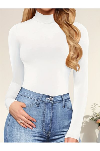 eviva secret Women's Half-Neck Long Sleeve Bodysuit