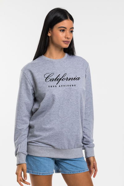 Superlife Kadın Bisiklet Yaka Regular Kalıp İnce Californıa Baskılı Sweatshırt SPR24SWK125