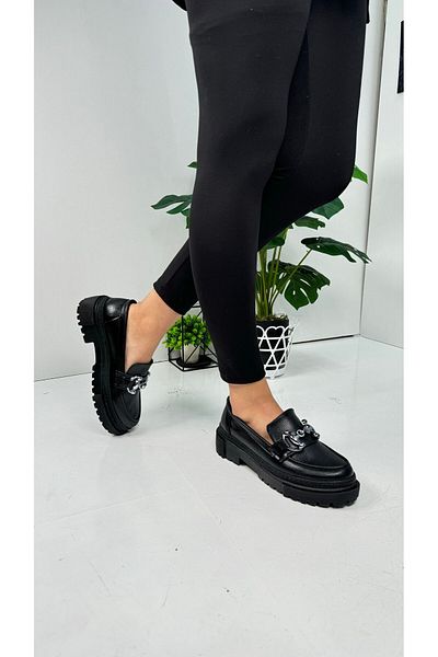 İmerShoes Черни мокасини - платинена катарама, овален връх, дебела подметка, мокасини 430