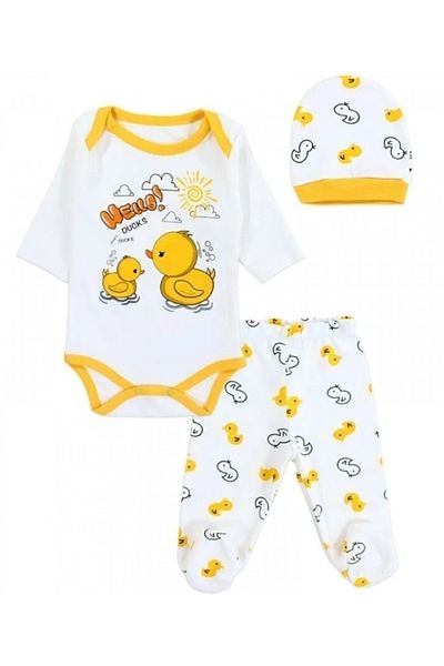 Pear Wear 3-Piece Baby Set with Cute Duck Figure 3-Piece Baby Bodysuit Set 3 Months, 6 Months
