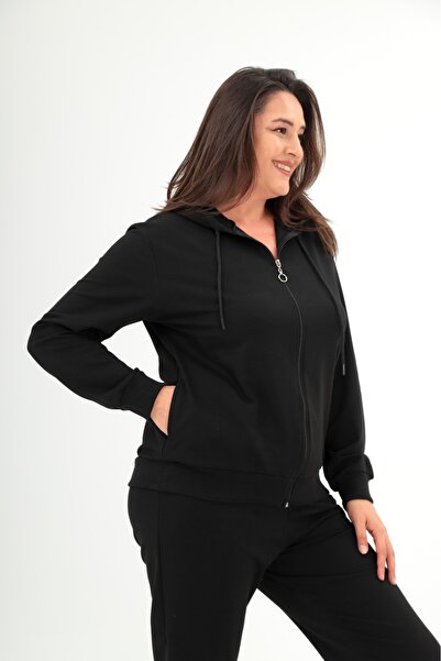 Esina Women's Two Yarn Front Zippered Elastic Leg Hooded Tracksuit Set