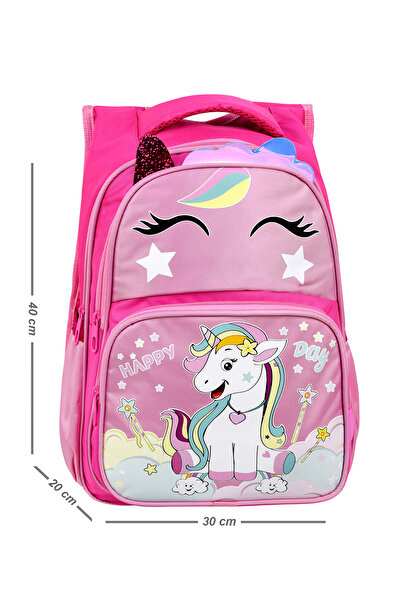Çantaland Pembe Unicorn Baskılı, Su Geçirmez, Ortopedik Sırt Özellikli, İlkokul Çantası + Beslenme Çantası