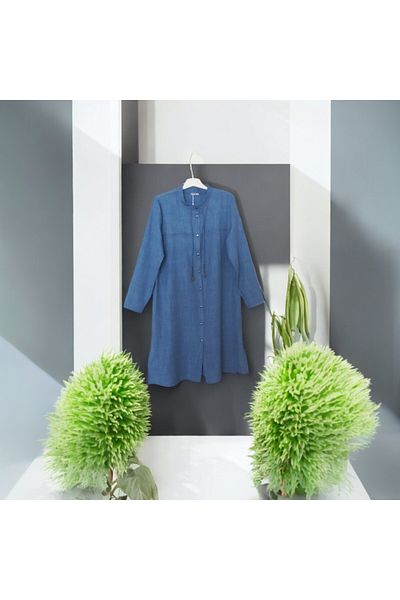 Melff Women's Hijab Linen 2 Piece Set Saks blue