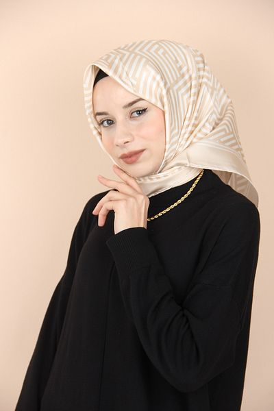 PAPLİO FERRE Μπεζ Pablio Ferre Μοτίβο πέτρας Twill μεταξωτό μαντίλι
