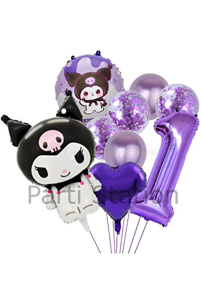 Parti Station Sanrio Kuromi 1 Yaş Mor Renk Balon Set Anime Hello Kitty Kuromi...
