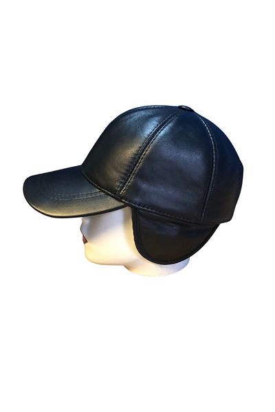 BY SCK Unisex Black Genuine Real Leather Eared Hat Beret - Winter Hat - New Season