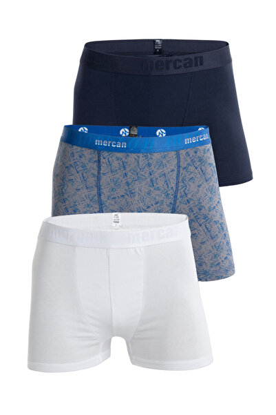 Mercan 3 قطع بوكسر رجالي من القطن والليكرا متعدد الألوان (أزرق داكن وأبيض لؤلؤي)