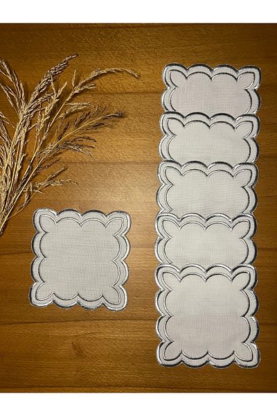 Smiling Home 6 bucăți șervețele de prezentare pentru cocktail cu model de nor dublu ondulat de culoare argintie