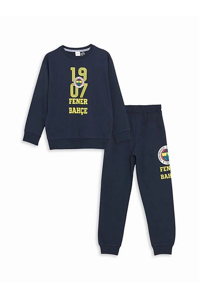 LC Waikiki Lcw Kids Navy Blue Crew Neck Printed Boys' Pajamas Set