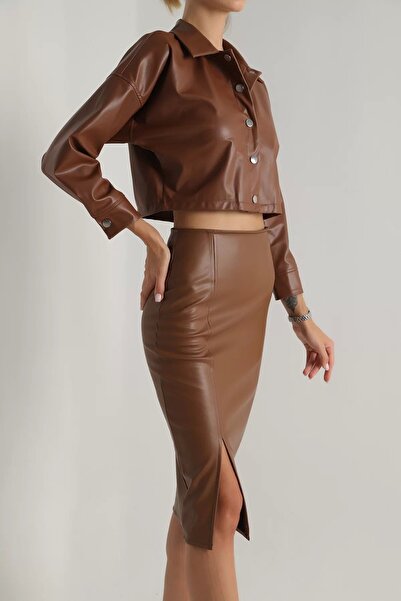 JellyBon Dámská kožená tužková sukně