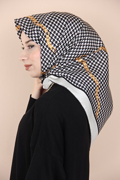 PAPLİO FERRE White Pablio Ferre Houndstooth Twill Silk Scarf