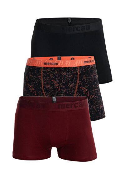 Mercan 3 قطع بوكسر رجالي من القطن والليكرا متعدد الألوان (أسود كلاريت أحمر بي...
