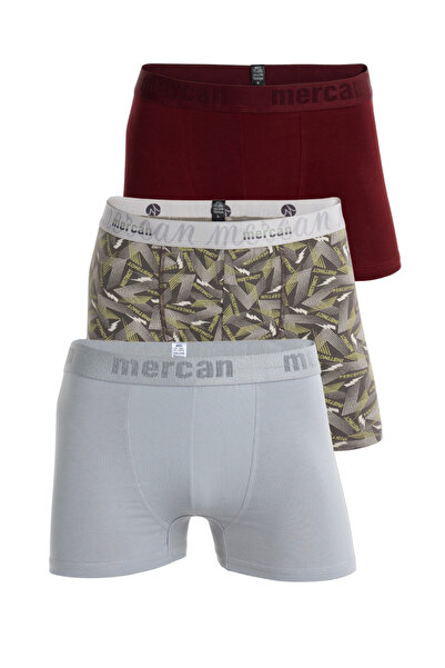 Mercan Men's Multicolor 3-Piece Lycra Cotton Boxers (Grey Claret Red Perfection)